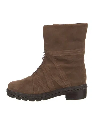 Pre-owned Stuart Weitzman Suede Chain-link Accents Combat Boots In Brown