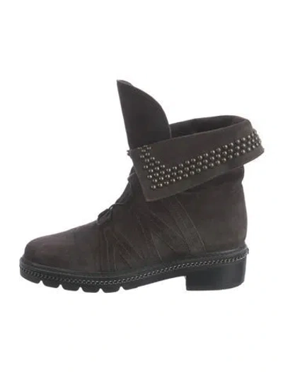 Pre-owned Stuart Weitzman Suede Chain-link Accents Combat Boots In Brown