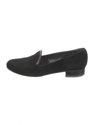 Pre-owned Stuart Weitzman Suede Chain-link Accents Loafers In Black