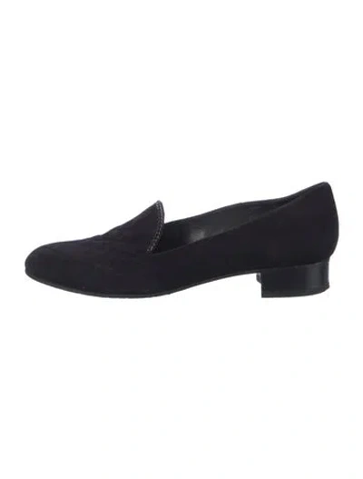 Pre-owned Stuart Weitzman Suede Chain-link Accents Loafers In Black