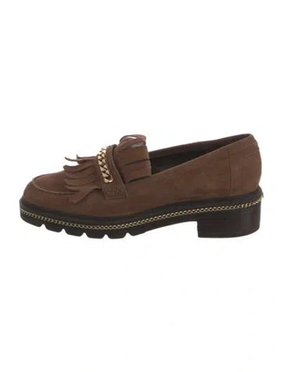 Pre-owned Stuart Weitzman Suede Chain-link Accents Loafers In Brown