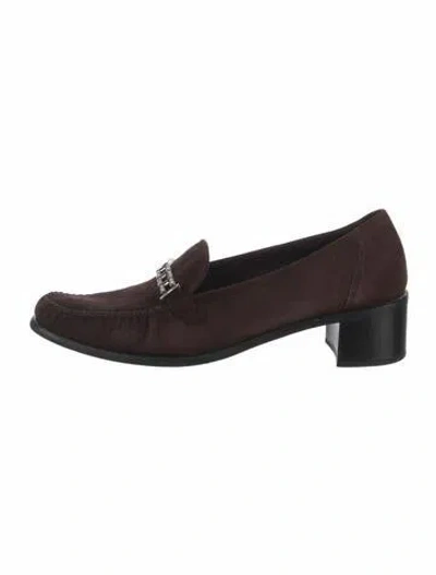 Pre-owned Stuart Weitzman Suede Chain-link Accents Loafers In Brown