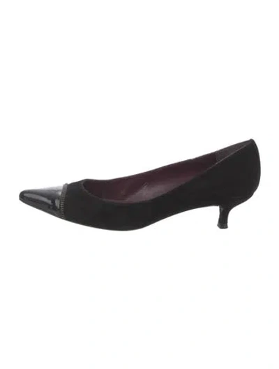 Pre-owned Stuart Weitzman Suede Chain-link Accents Pumps In Black