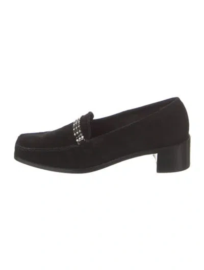 Pre-owned Stuart Weitzman Suede Chain-link Accents Pumps In Black