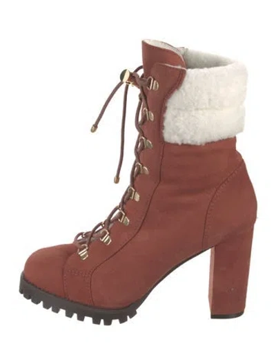 Pre-owned Stuart Weitzman Suede Colorblock Pattern Combat Boots In Brown