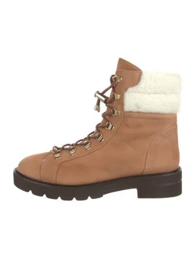 Pre-owned Stuart Weitzman Suede Colorblock Pattern Combat Boots In Neutral