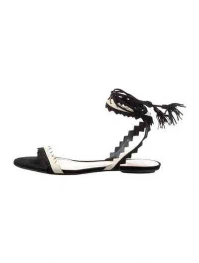 Pre-owned Stuart Weitzman Suede Colorblock Pattern Gladiator Sandals In Black