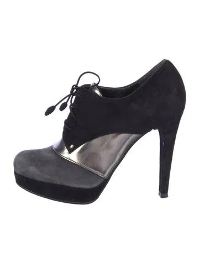 Pre-owned Stuart Weitzman Suede Colorblock Pattern Lace-up Boots In Black