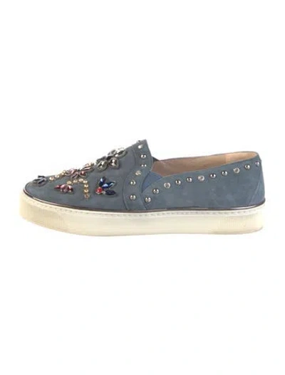 Pre-owned Stuart Weitzman Suede Colorblock Pattern Mules In Blue