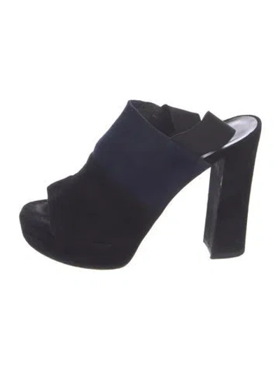 Pre-owned Stuart Weitzman Suede Colorblock Pattern Mules In Blue
