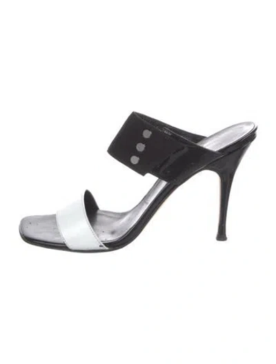 Pre-owned Stuart Weitzman Suede Colorblock Pattern Slides In Black