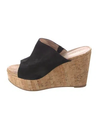 Pre-owned Stuart Weitzman Suede Colorblock Pattern Slides In Black