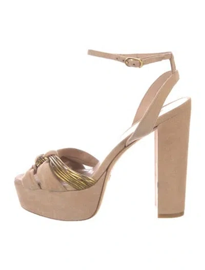 Pre-owned Stuart Weitzman Suede Colorblock Pattern Slingback Pumps In Gold