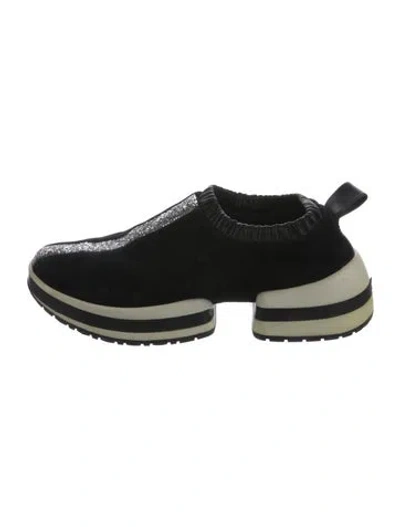 Pre-owned Stuart Weitzman Suede Colorblock Pattern Sneakers In Black