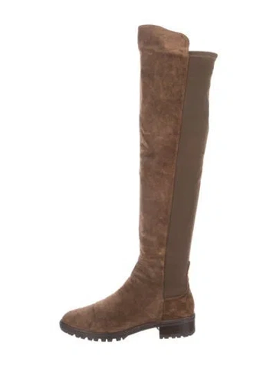 Pre-owned Stuart Weitzman Suede Colorblock Pattern Sock Boots In Brown