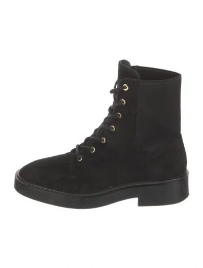 Pre-owned Stuart Weitzman Suede Combat Boots In Black