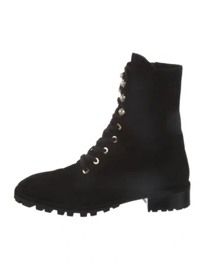 Pre-owned Stuart Weitzman Suede Combat Boots In Black