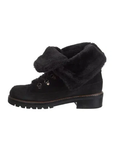 Pre-owned Stuart Weitzman Suede Combat Boots In Black