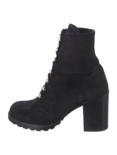Pre-owned Stuart Weitzman Suede Combat Boots In Black
