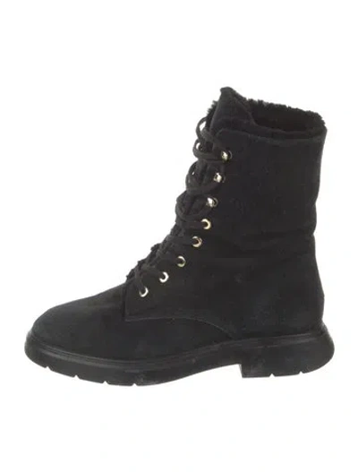 Pre-owned Stuart Weitzman Suede Combat Boots In Black