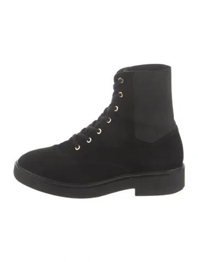 Pre-owned Stuart Weitzman Suede Combat Boots In Black