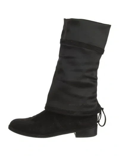 Pre-owned Stuart Weitzman Suede Combat Boots In Black