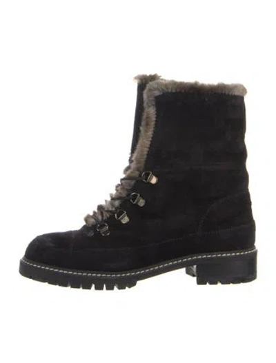 Pre-owned Stuart Weitzman Suede Combat Boots In Black