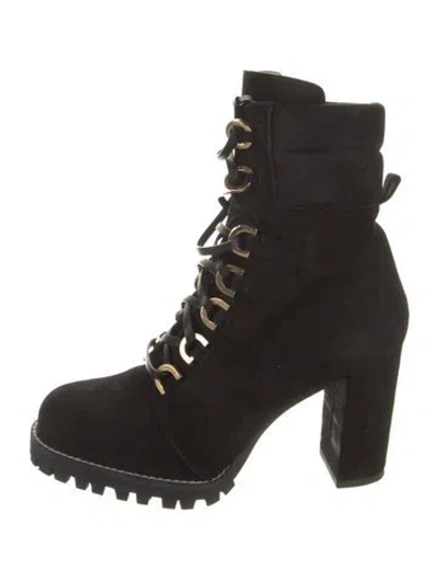 Pre-owned Stuart Weitzman Suede Combat Boots In Black