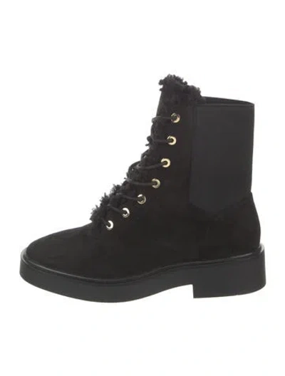Pre-owned Stuart Weitzman Suede Combat Boots In Black
