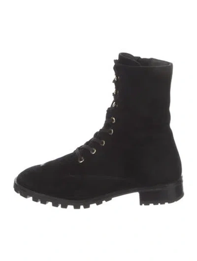 Pre-owned Stuart Weitzman Suede Combat Boots In Black