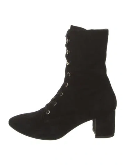 Pre-owned Stuart Weitzman Suede Combat Boots In Black
