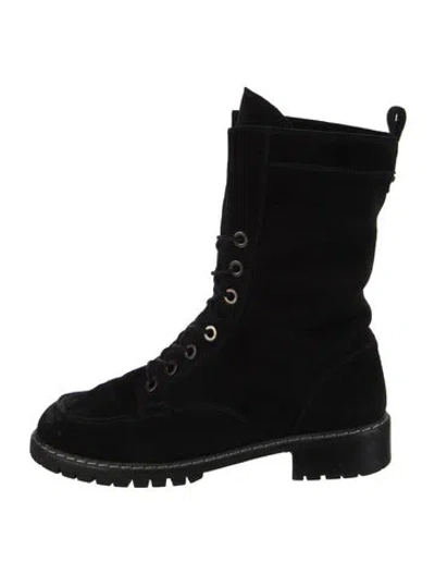 Pre-owned Stuart Weitzman Suede Combat Boots In Black