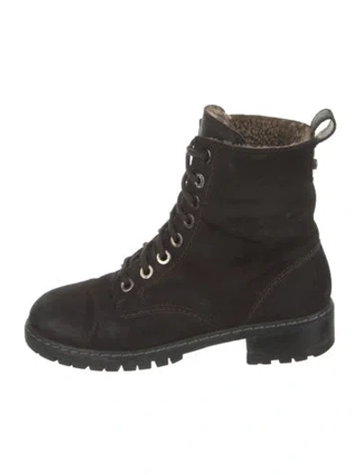 Pre-owned Stuart Weitzman Suede Combat Boots In Black