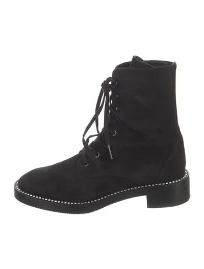 Pre-owned Stuart Weitzman Suede Combat Boots In Black