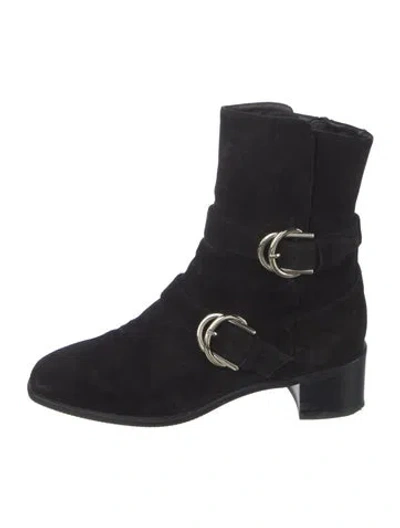 Pre-owned Stuart Weitzman Suede Combat Boots In Black