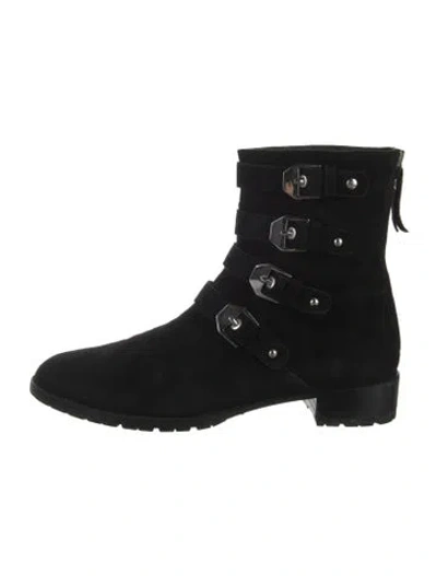 Pre-owned Stuart Weitzman Suede Combat Boots In Black