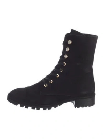Pre-owned Stuart Weitzman Suede Combat Boots In Black