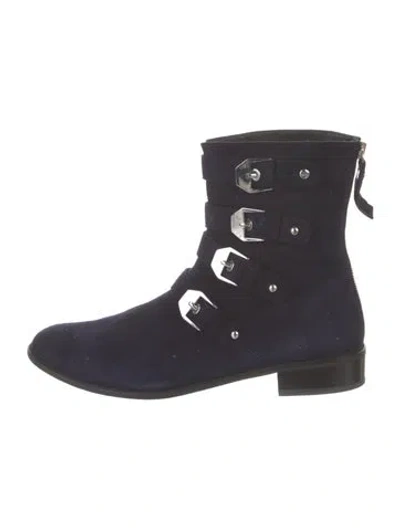 Pre-owned Stuart Weitzman Suede Combat Boots In Blue