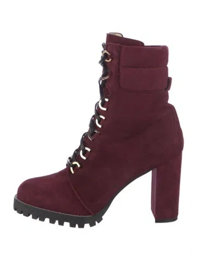 Pre-owned Stuart Weitzman Suede Combat Boots In Burgundy