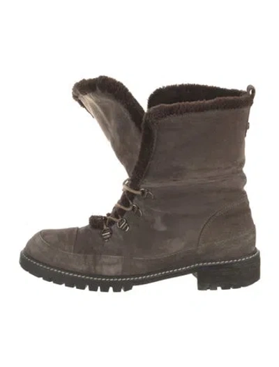 Pre-owned Stuart Weitzman Suede Combat Boots In Gray