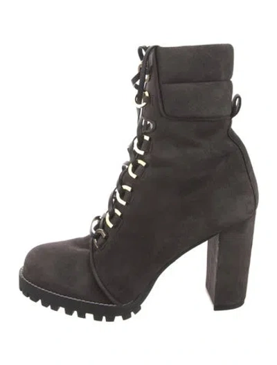Pre-owned Stuart Weitzman Suede Combat Boots In Gray