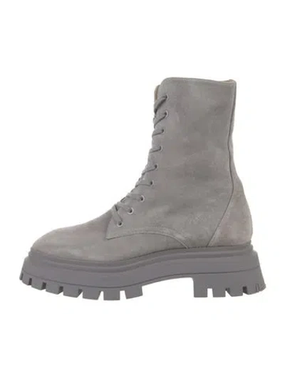Pre-owned Stuart Weitzman Suede Combat Boots In Grey