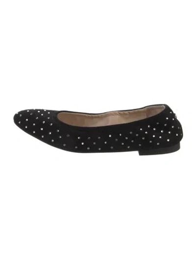 Pre-owned Stuart Weitzman Suede Crystal Embellishments Ballet Flats In Black