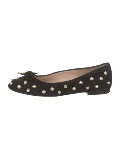 Pre-owned Stuart Weitzman Suede Crystal Embellishments Ballet Flats In Black