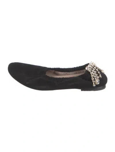 Pre-owned Stuart Weitzman Suede Crystal Embellishments Ballet Flats In Black