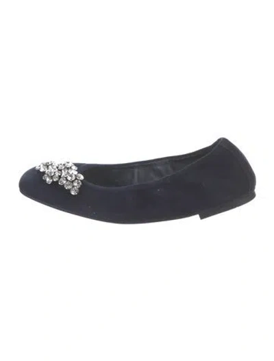 Pre-owned Stuart Weitzman Suede Crystal Embellishments Ballet Flats In Blue