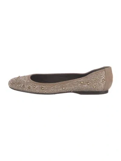 Pre-owned Stuart Weitzman Suede Crystal Embellishments Ballet Flats In Neutral