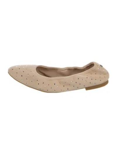 Pre-owned Stuart Weitzman Suede Crystal Embellishments Ballet Flats In Neutral