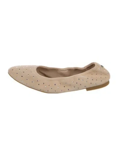 Pre-owned Stuart Weitzman Suede Crystal Embellishments Ballet Flats In Neutrals