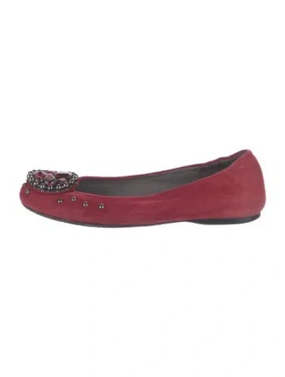 Pre-owned Stuart Weitzman Suede Crystal Embellishments Ballet Flats In Red